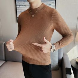 Men's Sweaters Winter Mock Neck Pullover Korean Knitted Sweater Men 2023 Fashion Slim Fit Striped Luxury Long Sleeve Pull Jumper