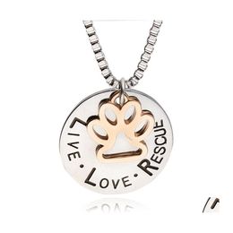 Pendant Necklaces Cute Live Love Rescue Lettering Necklace Animal Cat Dog Paw Print Personalized For Women Men S Fashion Jewelry Dro Otlqo