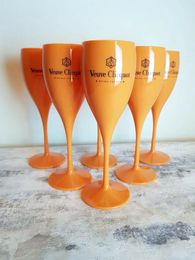 6x Veuve Clicquot Acrylic Plastic Champagne Orange Flutes Wine Glasses 180ml