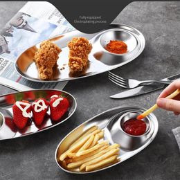 Bowls S/L Grid Plate 304 Stainless Steel Snack Divided Oval With Sauce Western Fries Fried Chicken