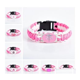 Charm Bracelets Pink Nurse Rn Sign For Women Girls Keep Calm Registered Letter Cord Wristband Fashion Medical Jewellery Drop Delivery Otxqs