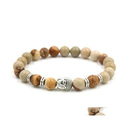 Charm Bracelets Hand Jewellery Buddha Bracelet 8Mm Natural Stone Bangle Fashion Stretch Beads For Women Men Q56Fz Drop Delivery Dh34W