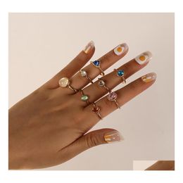 Band Rings Fashion Jewellery Opal Champagne Mticolor Rhinstone Ring Set Knuckle 8Pcs/Set Drop Delivery Dhudf