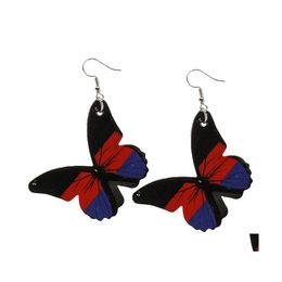 Dangle Chandelier Classic Faux Leather Butterfly Earrings For Women Bomemia Wedding Double Sides Sequins Printing Fashion Jewelry Dhj49