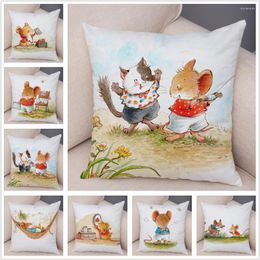 Pillow Watercolour Cute Cartoon Mouse Cover Super Soft Short Plush Case 45 45cm Decor Animal Children Storey Pillowcase