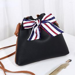 Storage Boxes Leather Fashion Women Bowknot Bucket Bag 2023 Design Ladies Women's Purses And Hand Bags Crossbody For
