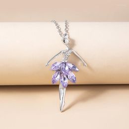 Pendant Necklaces 2023 Elegant Purple Crystal Ballerina Girl Rhinestone & Pendants Long Sweater Chain Statement Jewellery