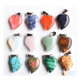 Arts And Crafts Natural Stone Charms Heart Shape Turquoise Rose Quartz Opal Pendants Chakras Gem Fit Earrings Necklace Making Assort Dhl6U