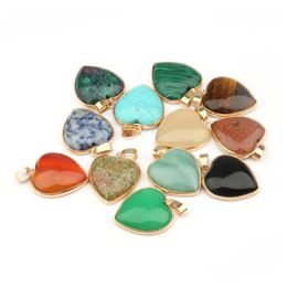 Arts And Crafts Natural Stone 25X35Mm Heart Turquoise Tigers Eye Rose Quartz Opal Charms Pendants Diy Pendum Necklace Jewellery Making Dhub7