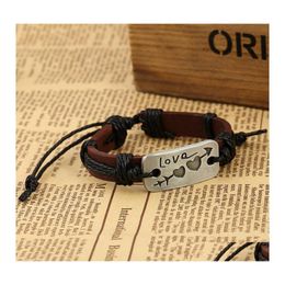 Charm Bracelets Lovers Bracelet Double Heart Love Leather Fashion Couple Jewelry For Men Women Gift 3519 Q2 Drop Delivery Dhrco