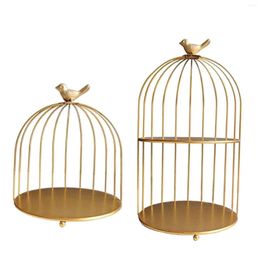 Storage Boxes Nordic Metallic Bars Make Up Bird Cage Jewellery Holder Cosmetics Display Cupcake Stand For Dresser Girl Necklace Earring