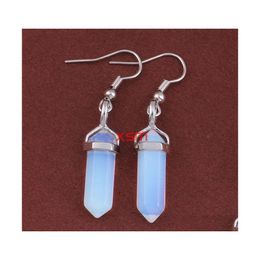 Dangle Chandelier Natural Stone Drop Earrings Reiki Hexagonal Pendum Amethysts Lapis Fluorite Pink Crystal Earring Women Piercing Dhto4