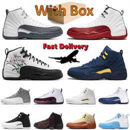 NEW Men 12s Baskaetball Shoes 12 Black Taix Royalty Playoffs Dark Concord Reverse Flu Game University Gold Cherry Mens Sneakers Sports