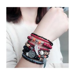 Charm Bracelets Fashion National Wind Women Bangle Mtilayer Stretch Rice Beads Bracelet Couples Jewellery Gift Dhs N22A F Drop Delivery Dhlbu