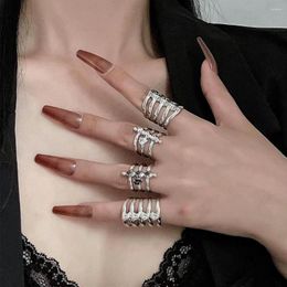 Cluster Rings 2023 Punk Skeleton Zircon Ring For Women Unisex Specific Silver Colour Spine Opening Gothic Jewellery Couple Accessories Gift