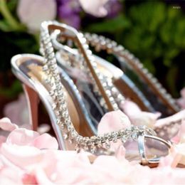 Summer Sandals Designer Wedding Crystal Shoes Woman Sier High Heels Transparent Clear PVC Slingback Embellished Jelly 65837JJFZr531