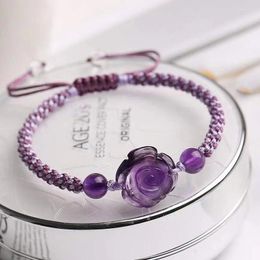 Strand Beaded Strands Wholesale Purple Natural Crystal Hand Weaving Flower Beads Bracelet For Women Present Bangle Ethnic Fashion Jewellery