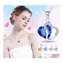 Pendant Necklaces 10 Colours Romantic Crystal Pendants For Women Beautif Love Heart Shaped Sier Chain Choker Female Fashion Jewellery I Ot0Zk