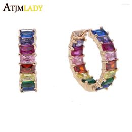 Hoop Earrings Geometric Rainbow Baguette Cz Gold Plated Earring For Women Iced Out Bling Cubic Zirconia Gorgeous Colourful Fashion Jewellery