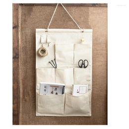 Storage Boxes Linen/Cotton Fabric Over Wall Door Closet Window Hanging Case Organiser Bag Beige Stripe Canvas 7-Pocket