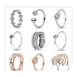 Cluster Rings 925 Sterling Sier Ring Rose Openwork Petals Statement Tilted Heart Solitaire Wishbone For Women Fashion Jewellery Drop De Dhkao