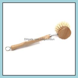 Cleaning Brushes Natural Wooden Long Handle Pot Brush Kitchen Pan Dish Bowl Washing Household Tools Rre8640 Drop Delivery Home Garde Otq85