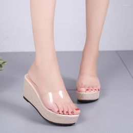 Sandalet Comemore Platform Kadın Ayakkabı 2023 Şeffaf Kalın Alt Bottom Yaz Flipflop Moda Terlikleri Artı Boyut 42 43