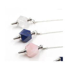 Pendant Necklaces Fysl Sier Plated Geometric Shape Lapis Lazi Pendum Rose Pink Quartz Link Chain Jewellery Drop Delivery Pendants Dhtb2