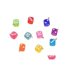 Charms 3D Dice Pendants 10Pcs/Lot For Making Jewellery Findings Crafting Cute Earrings Necklaces Mti Colour Handmade Accessories 14 X D Othlj