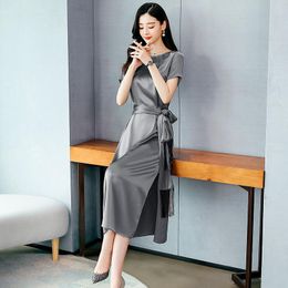 Casual Dresses Mid Long Korean Fashion Acetate Satin Dress
