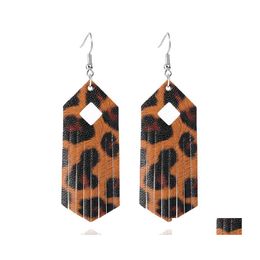 Dangle Chandelier Leopard Print Tassel Drop Leather Earrings For Women Boho Geometric Rhombus Earring Pendant Hook Jewellery Delivery Dhqye