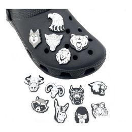 Shoe Parts Accessories Pvc Black White Animal Head Croc Charms Charm Jibitz Clog Buttons Buckle Soft Rubber Drop Delivery Shoes Dhenh