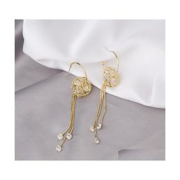 Dangle Chandelier Needle Earrings Zircon Hollow Rose Tassel European And American Personality Long Cshaped Earring Stud 3713 Q2 Dr Dhhhs