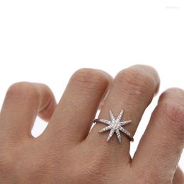 Cluster Rings Silver Color Clear CZ Zirconia Delicate Cute Star Charm North Sun Burst Open Adjust Knuckle Mini Women Jewelry RingsCluster El