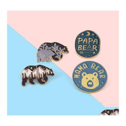 Pins Brooches Polar Bear Series Cartoon Women Alloy Round Animal Letter Clothes Pins Enamel Mountain Tree Moon Badge Brooch Pin 188 Dhpwp