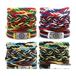 Charm Bracelets Punk Adjustable Mens Flag Leather Bracelet For Male Vintage Handmade Jewelry Drop Delivery Ots1N