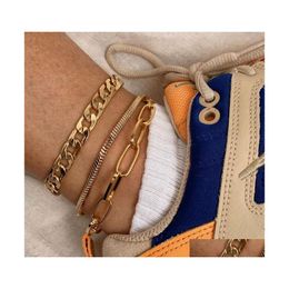 Anklets Fashion Jewellery Chain Anklet Set Geometric Bracelet Beach 3Pcs/Set Drop Delivery Dhxwf