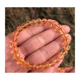 Beaded Strands Natural Citrine Bracelet 128 Facets Round Beads Crystal Healing Stone Women Men Jewellery Giftbeaded Drop Delivery Brace Dh2Wo