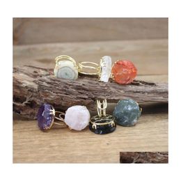 Cluster Rings Irregar Stone Gold Adjustable Healing Crystal Quartz Amethysts Agates Drusy Ring Women Jewellery Drop Qc4044 Delivery Dhmd7