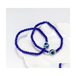 Beaded Evil Demon Eye Crystal Beads Strands Bracelet Couples Men Women Blue Eyes Bracelets Drop Delivery Jewellery Dhn1Y