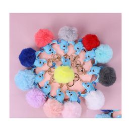 Key Rings Artificial Fur Pompom Creative Fluffy Plush Dolphin Keychains Hoder Charm Fuzzy Ball Keyfobs Jewellery Accessories Drop Deliv Dhleo