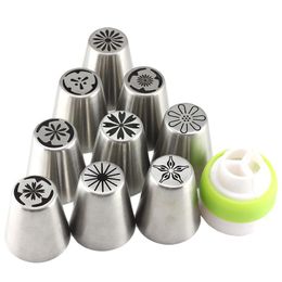 Cake Tools 9Pcs Russian Tulip Nozzles Pastry Icing Piping Decorating Nozzle Tips Coupler Cupcake Desserts Confectionery