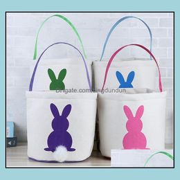 Other Event Party Supplies Easter Rabbit Basket Round Canvas Gift Bag Cartoon Cute Bunny Tails Bucket Put Jute Diy Pail Buckets Sn Dhdbf