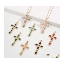 Pendant Necklaces Diyalo 8 Colours Dainty 3A Zircon Gold Plated Cross For Women Girls Crucifix Charms Clavicle Chain Jewellery Drop Del Dhr2I