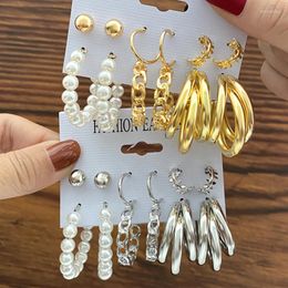 Hoop Earrings Trendy Gold Colour Silver Circle Metal Set For Women Girls Geometric Big Round Pearl Elegant Earring Jewellery
