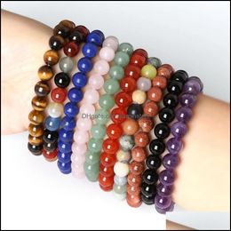 Beaded Natural Stone Strands Bracelets For Women Men 8Mm Amethysts Pink Quartzs Round Stretch Bangles Drop Delivery Jewelry Otfuo
