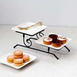 Plates Collapsible 2 Tier Rectangular Plate Dessert Cake Stand Creative Modern Fruit Serving Tray Home Decor Display