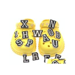 Shoe Parts Accessories Selling 1Pcs Black White Alphabet Shoes Charms Sile Croc Kids Xmas Gifts Wristband Hole Slipper Decor Drop D Dhkag