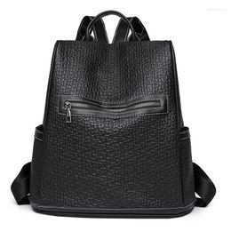 School Bags PU Anti-theft Black Backpack Women Simple Large-capacity Dual-use
