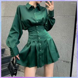 Casual Dresses Women's Dress European American Style Girl Pleated Shirt Long Sleeve Blusas Ropa De Mujer Solid Office Lady Vestidos